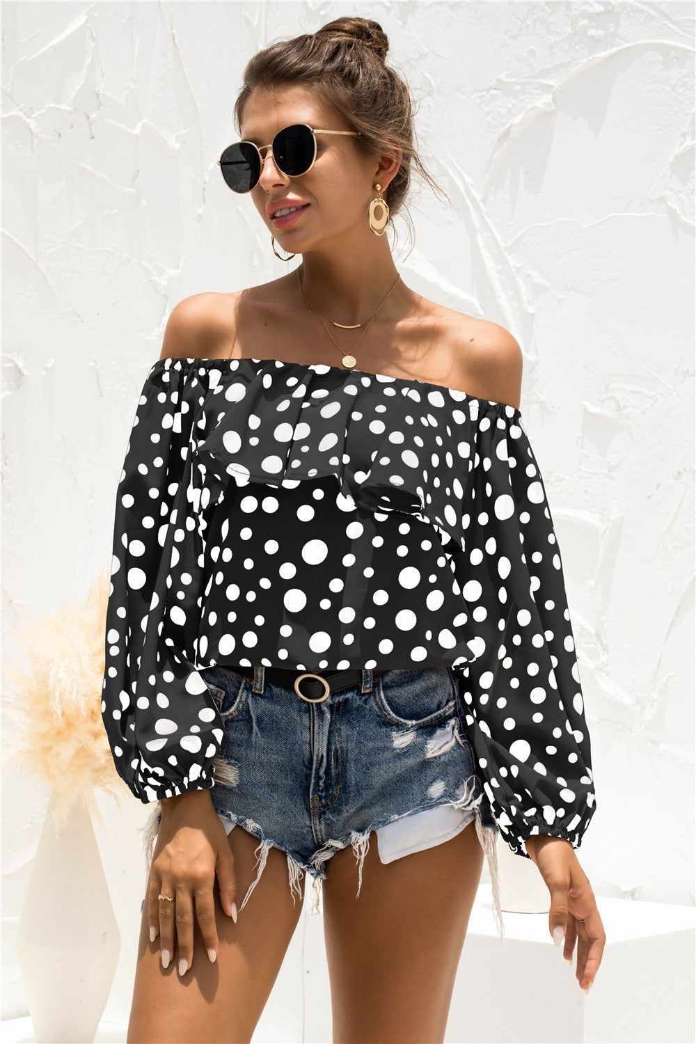 Polka Dot Off-Shoulder Layered Blouse - The Goddess Galleries