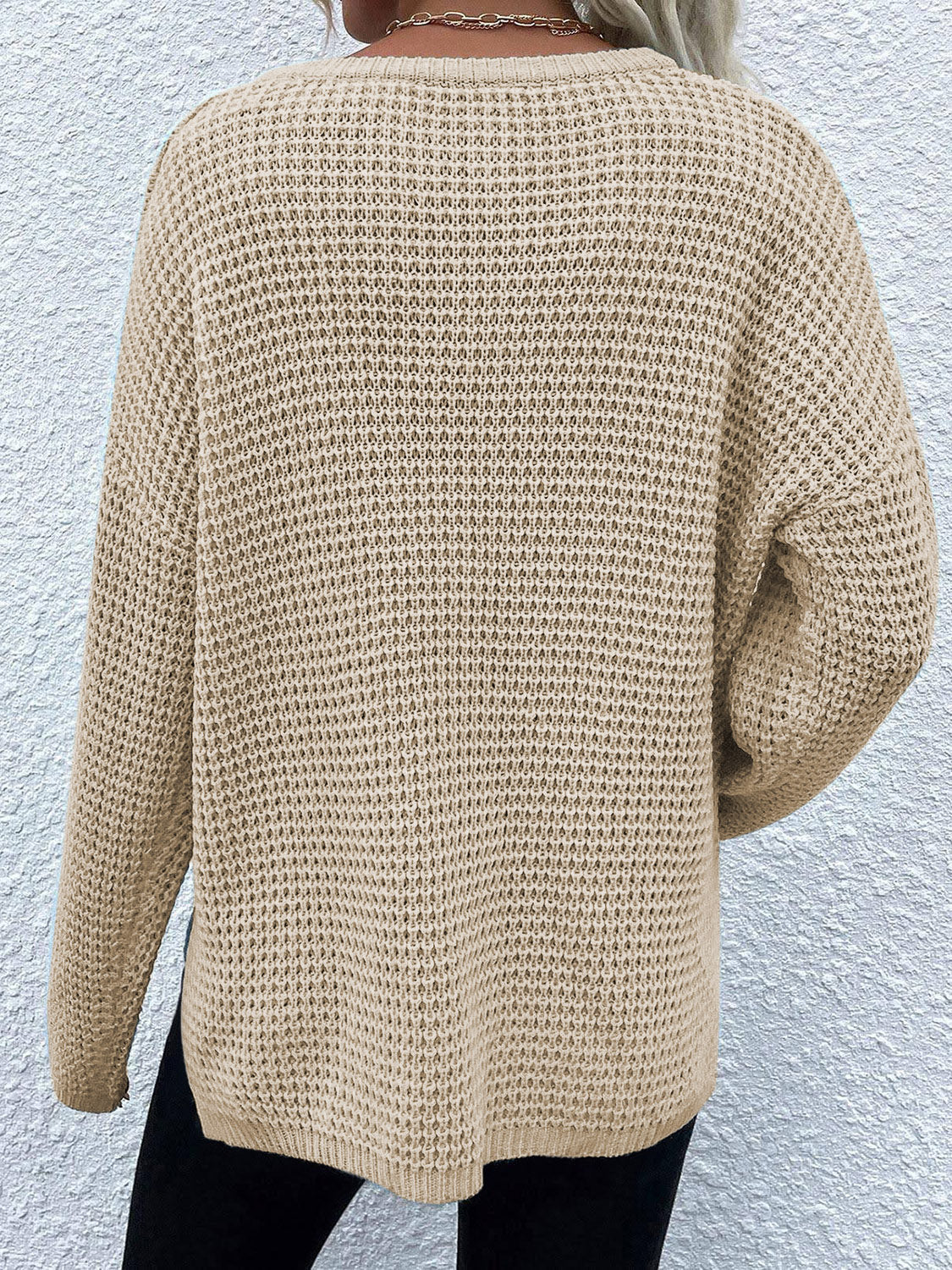 Notched Long Sleeve Sweater - The Goddess Galleries
