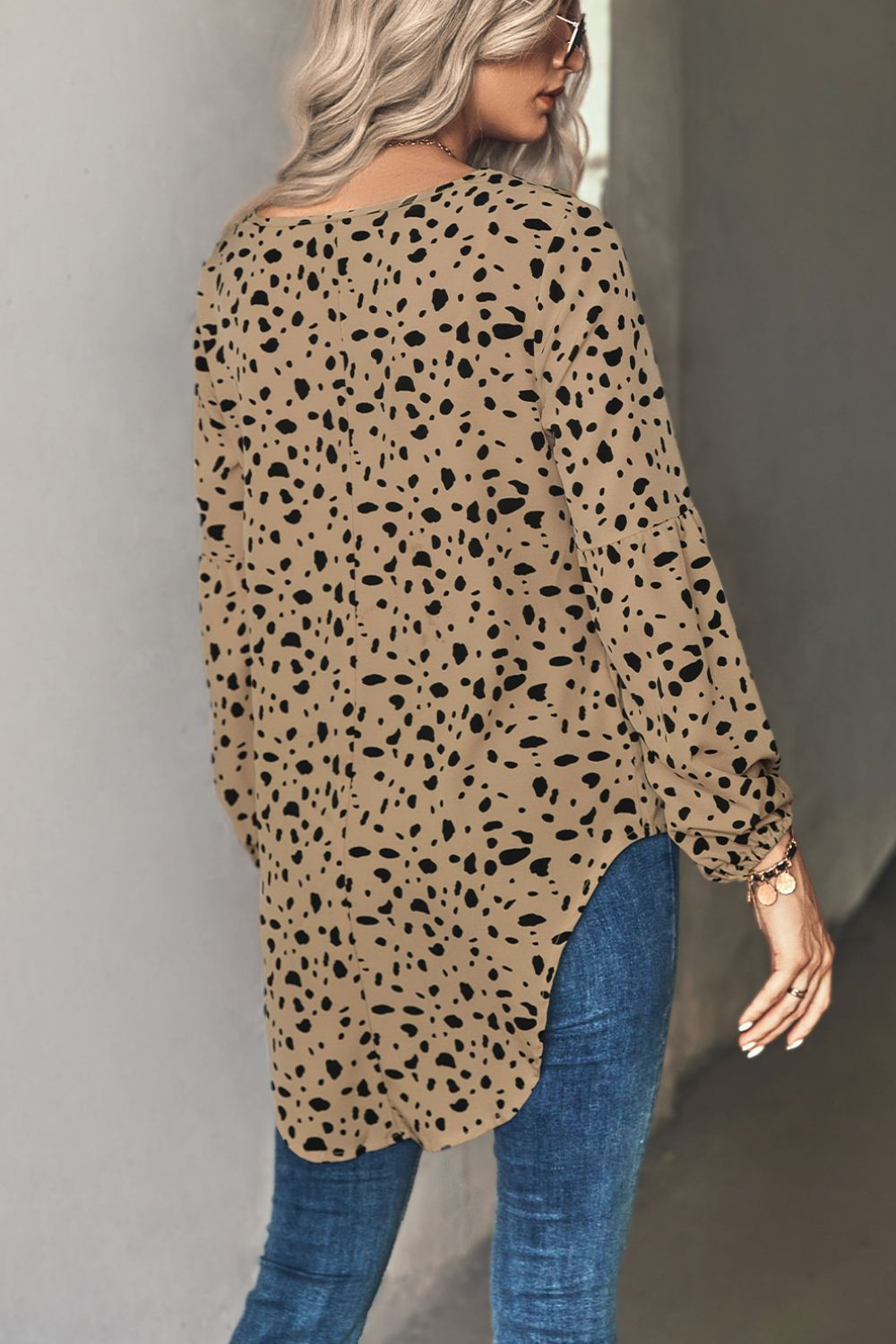 Animal Print V-Neck High-Low Blouse - The Goddess Galleries