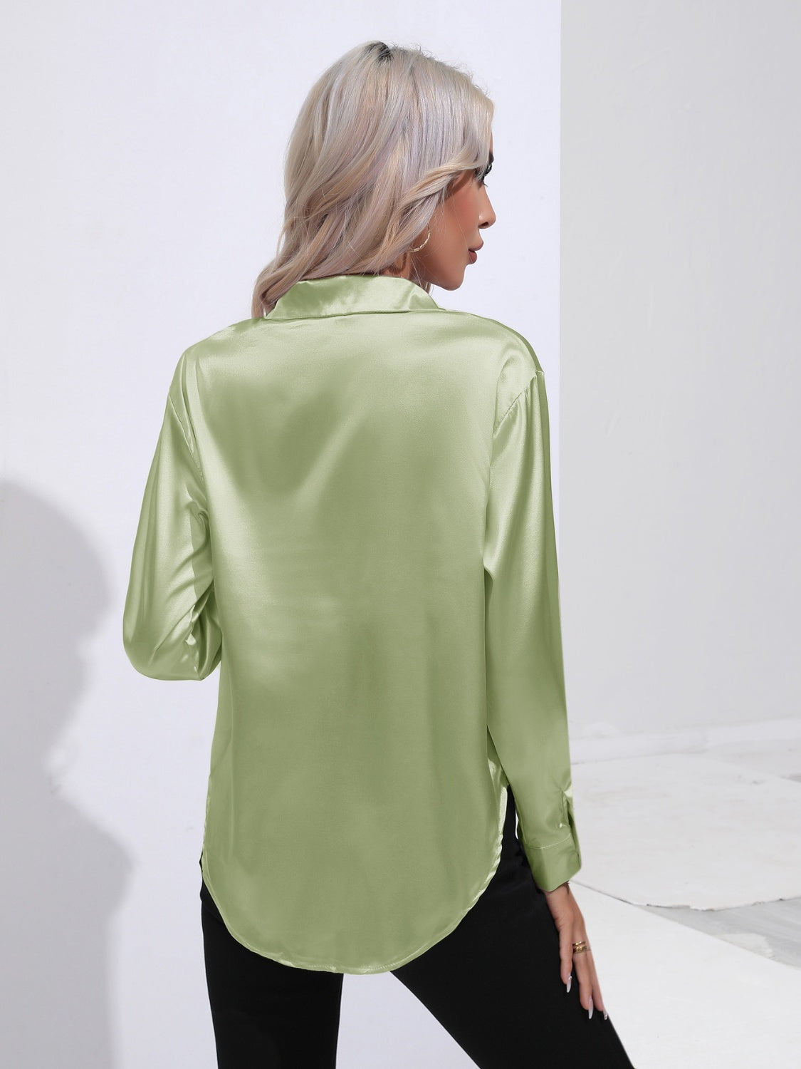 Collared Neck Buttoned Long Sleeve Shirt - The Goddess Galleries