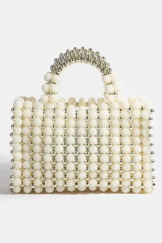 Fame Metallic and Pearl Cluster Beaded Handbag - The Goddess Galleries