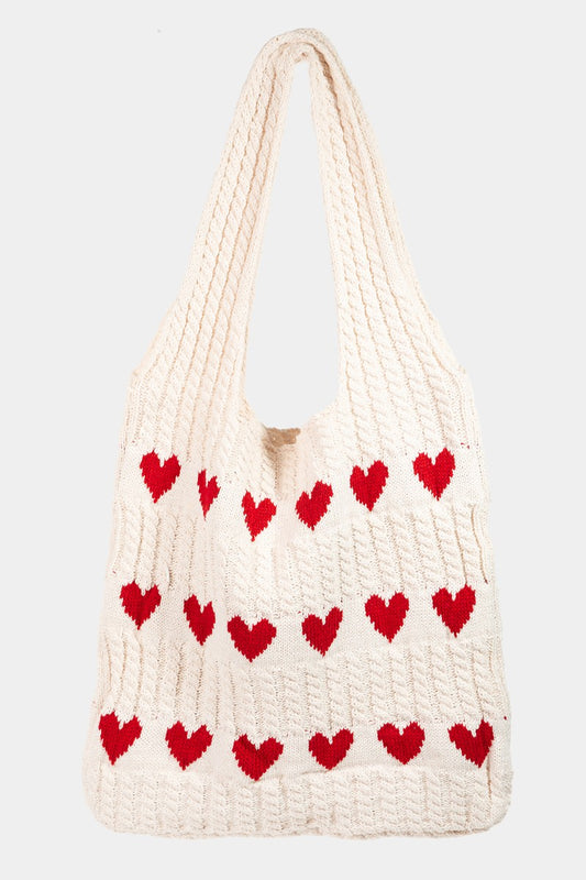 Fame Contrast Heart Crochet Tote Bag - The Goddess Galleries