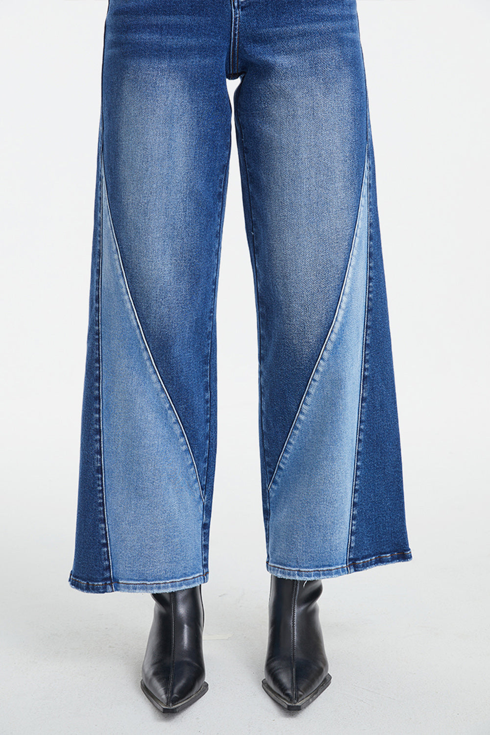 BAYEAS Full Size High Waist Two-Tones Patched Wide Leg Jeans - The Goddess Galleries
