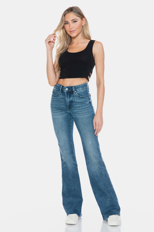 Judy Blue Full Size Tummy Control Cut Hem Flare Jeans - The Goddess Galleries