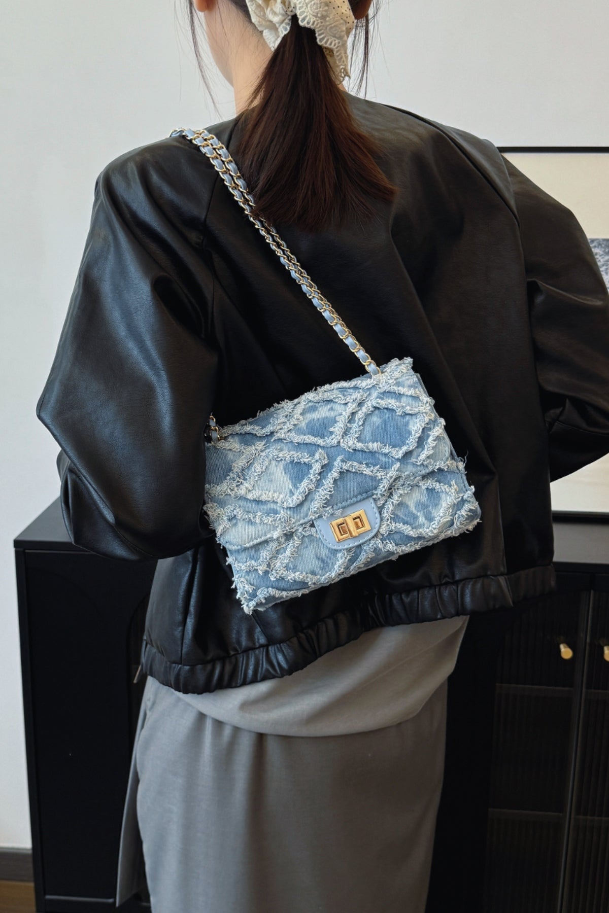 Raw Hem Denim Crossbody Bag - The Goddess Galleries