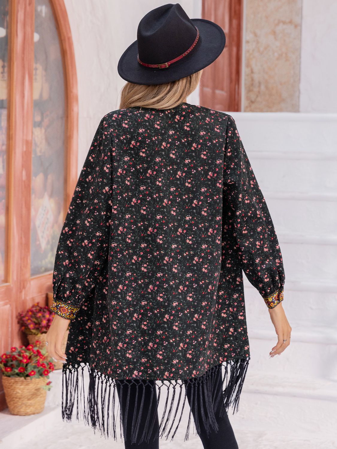 Printed Fringe Detail Cardigan - The Goddess Galleries