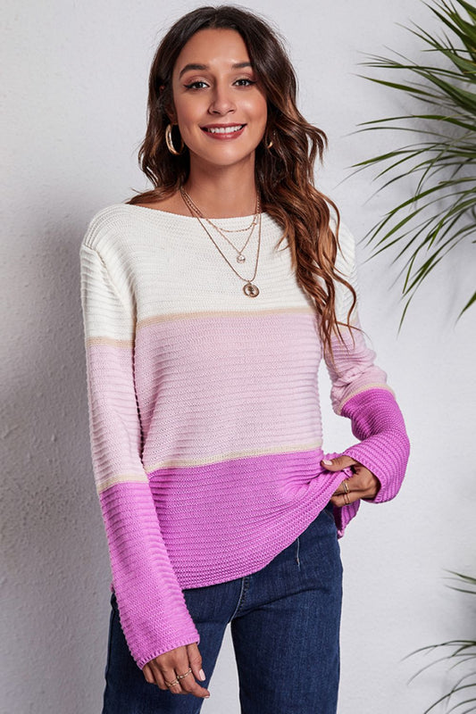 Color Block Horizontal Ribbing Sweater - The Goddess Galleries