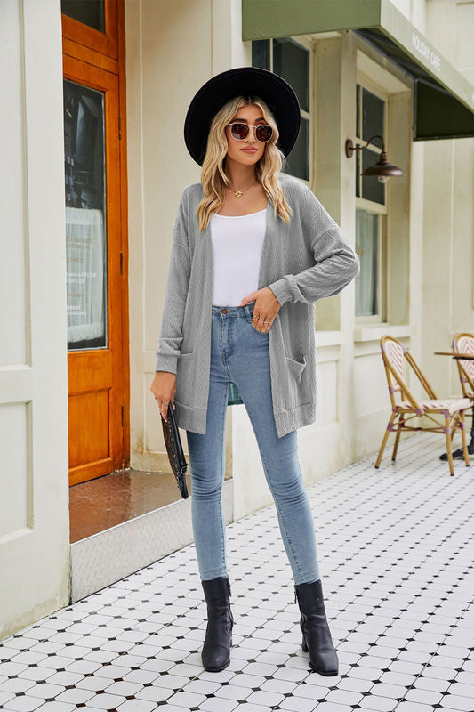 Long Sleeve Pocketed Cardigan - The Goddess Galleries