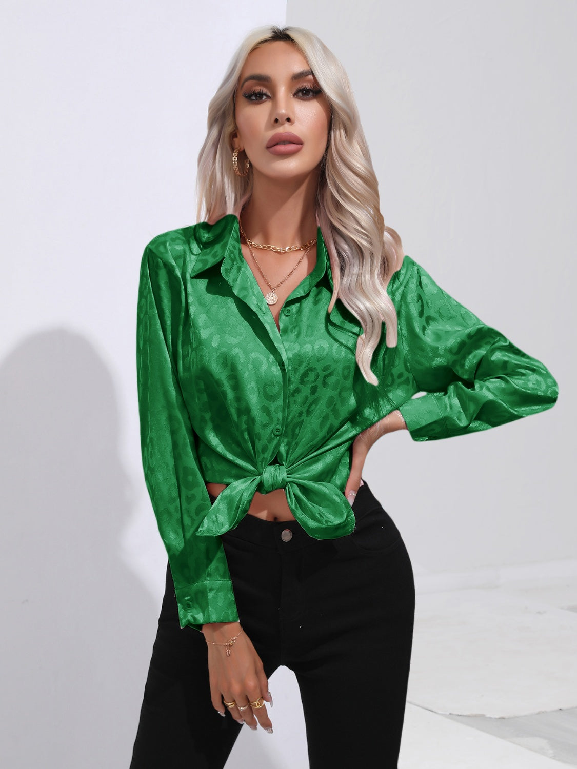Printed Collared Neck Buttoned Shirt - The Goddess Galleries