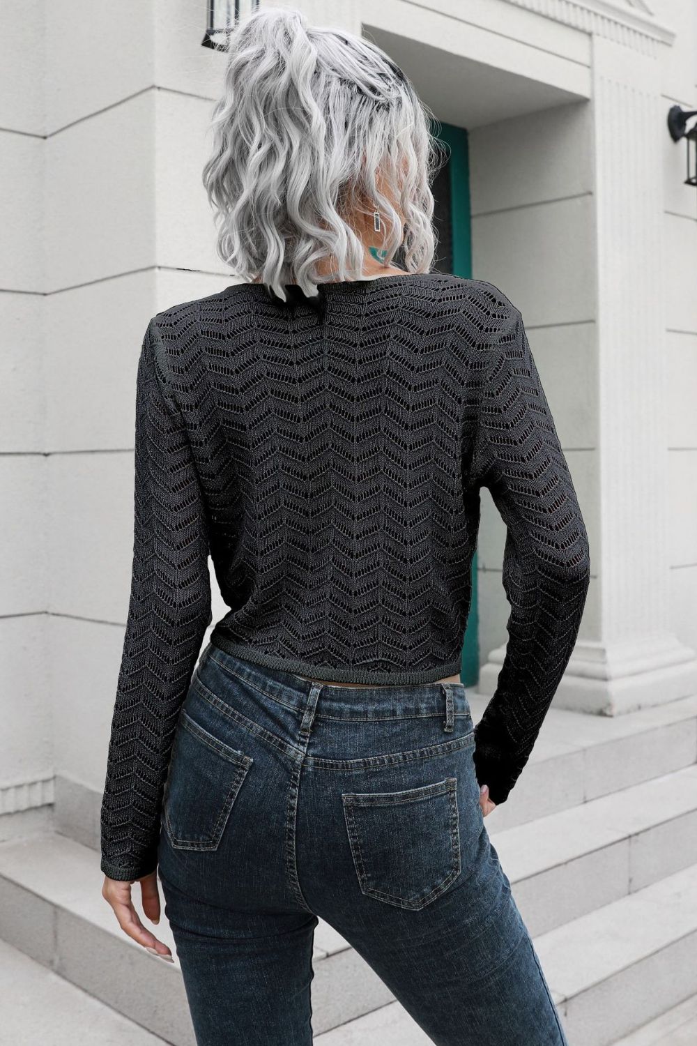 Drawstring V-Neck Long Sleeve Knit Top - The Goddess Galleries