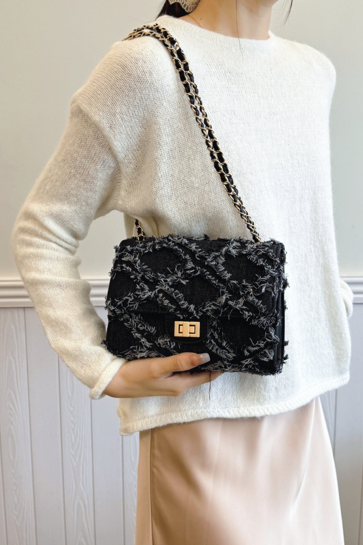 Raw Hem Denim Crossbody Bag - The Goddess Galleries