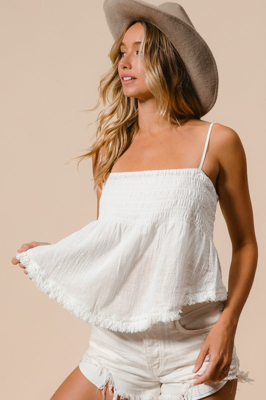 BiBi Fringed Hem Smocked Cami - The Goddess Galleries