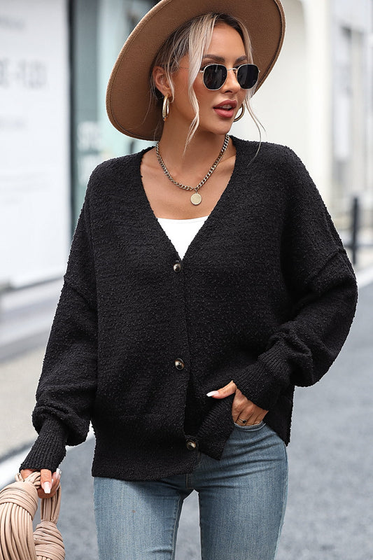 Button-Up Dropped Shoulder Cardigan - The Goddess Galleries
