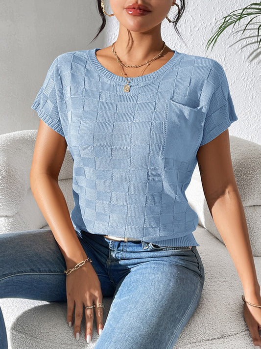 Round Neck Short Sleeve Knit Top - The Goddess Galleries