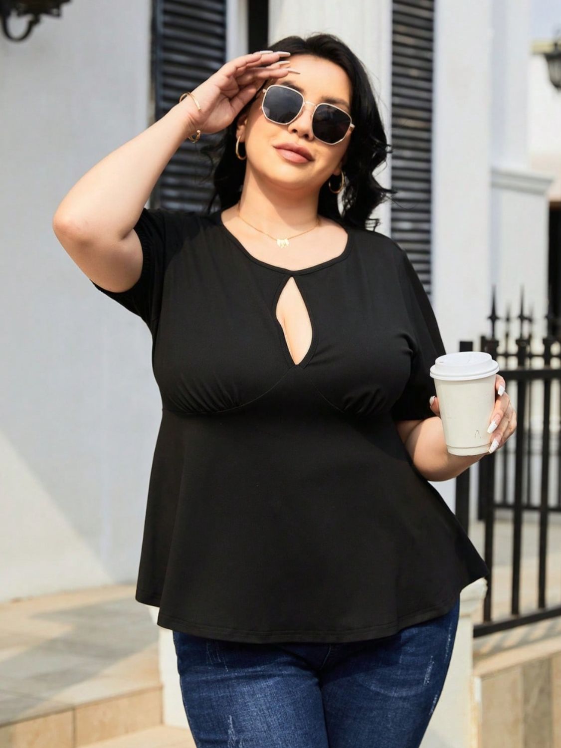 Plus Size Cutout Short Sleeve Blouse - The Goddess Galleries
