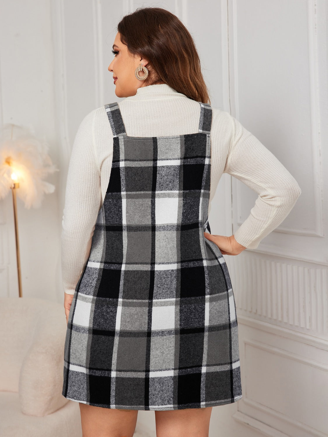 Honey Plus Size Plaid Wide Strap Overall Dress - The Goddess Galleries