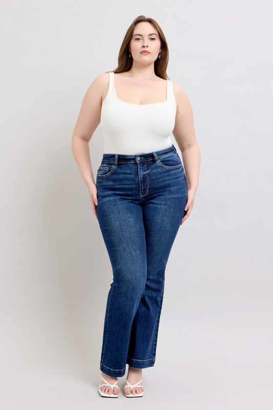 Judy Blue Full Size High Rise Flare Jeans with Pockets Plus Size - The Goddess Galleries