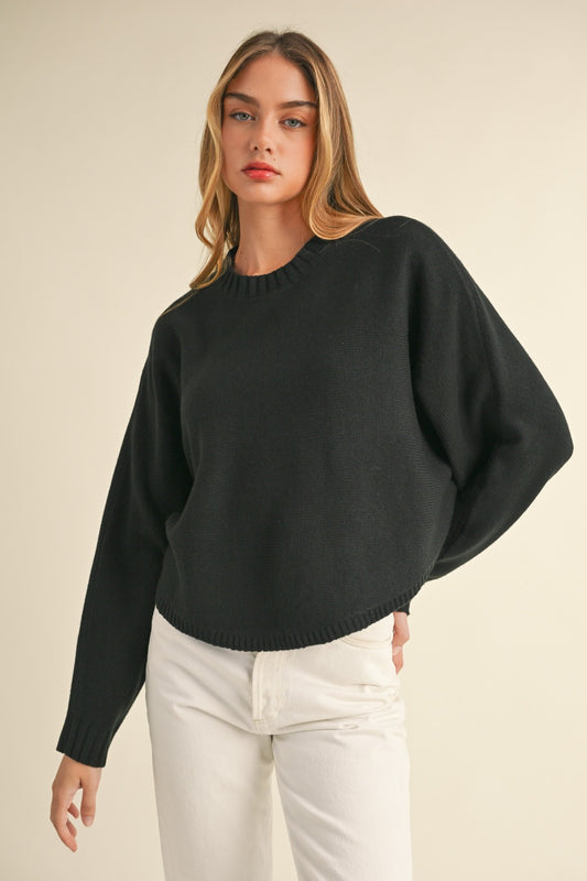 Mable Round Neck Dolman Sleeve Cropped Sweater - The Goddess Galleries