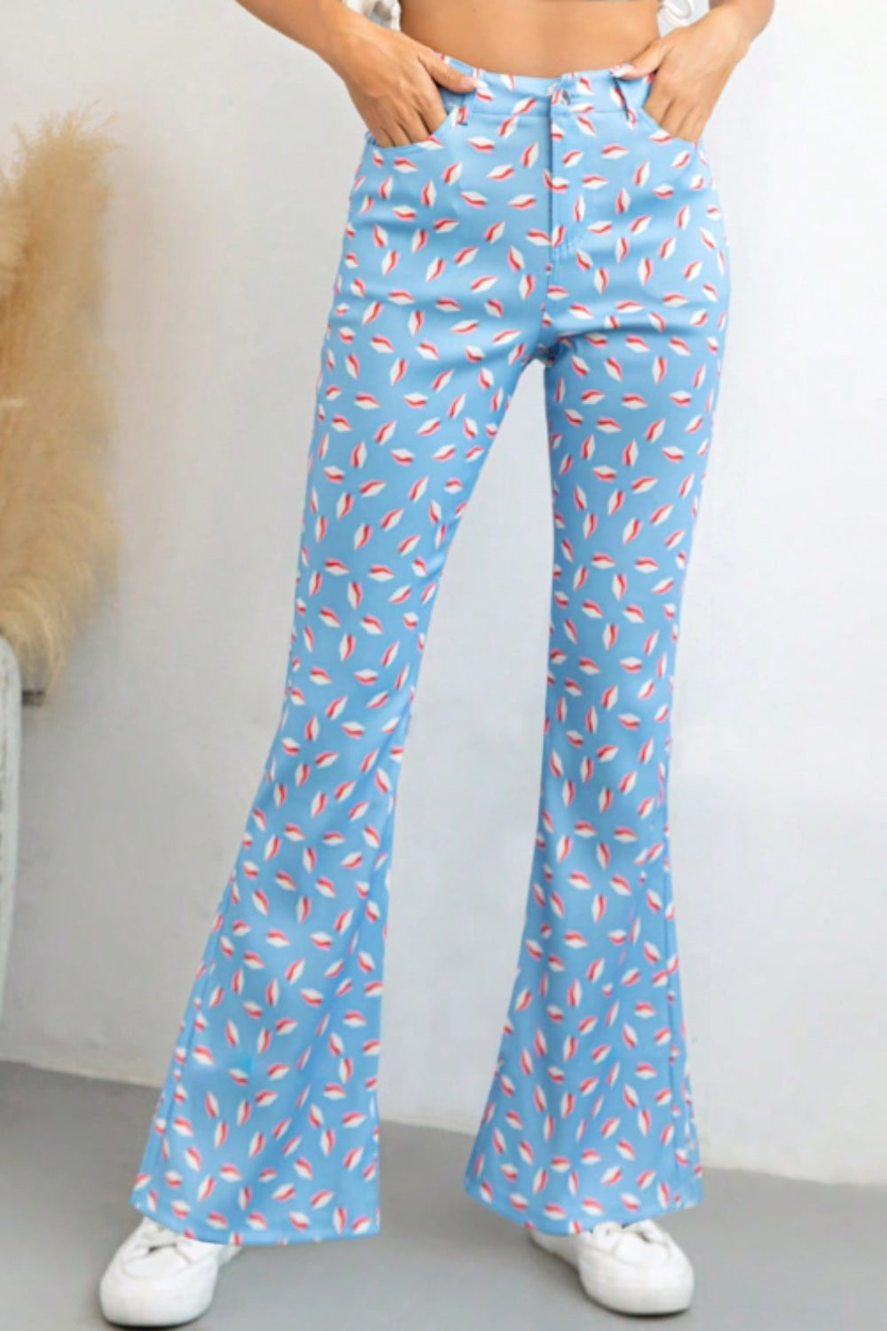 Printed High Waist Flare Pants with Pockets - The Goddess Galleries