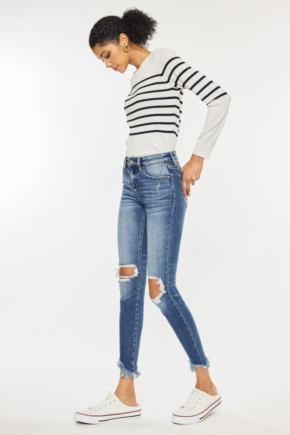 Kancan High Waist Distressed Raw Hem Ankle Skinny Jeans - The Goddess Galleries