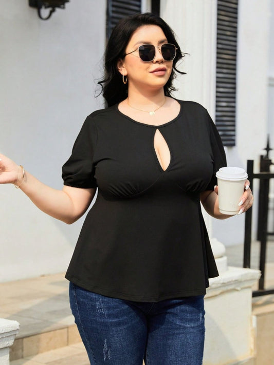 Plus Size Cutout Short Sleeve Blouse - The Goddess Galleries
