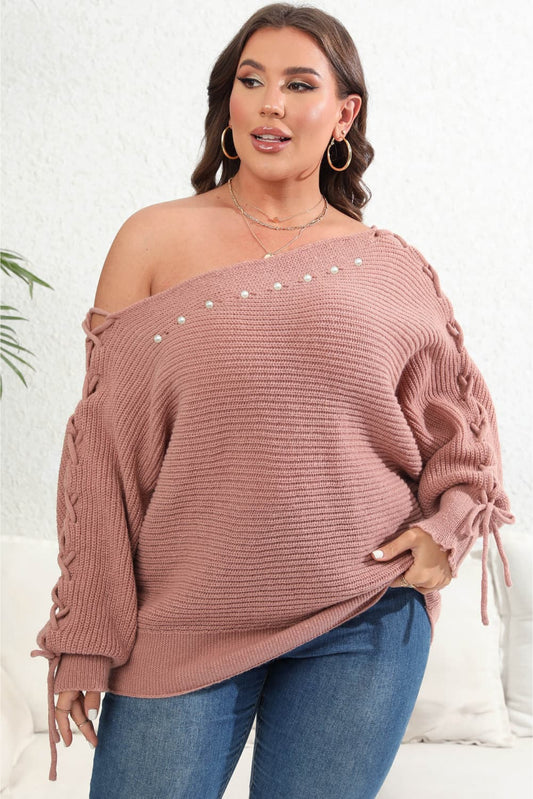 Plus Size One Shoulder Beaded Sweater - The Goddess Galleries