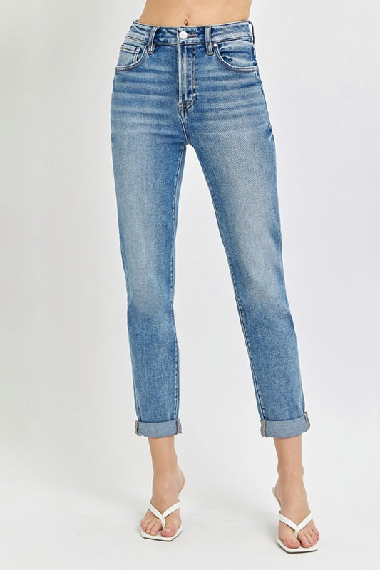 Risen Full Size High Rise Cropped Roll Up Jeans - The Goddess Galleries
