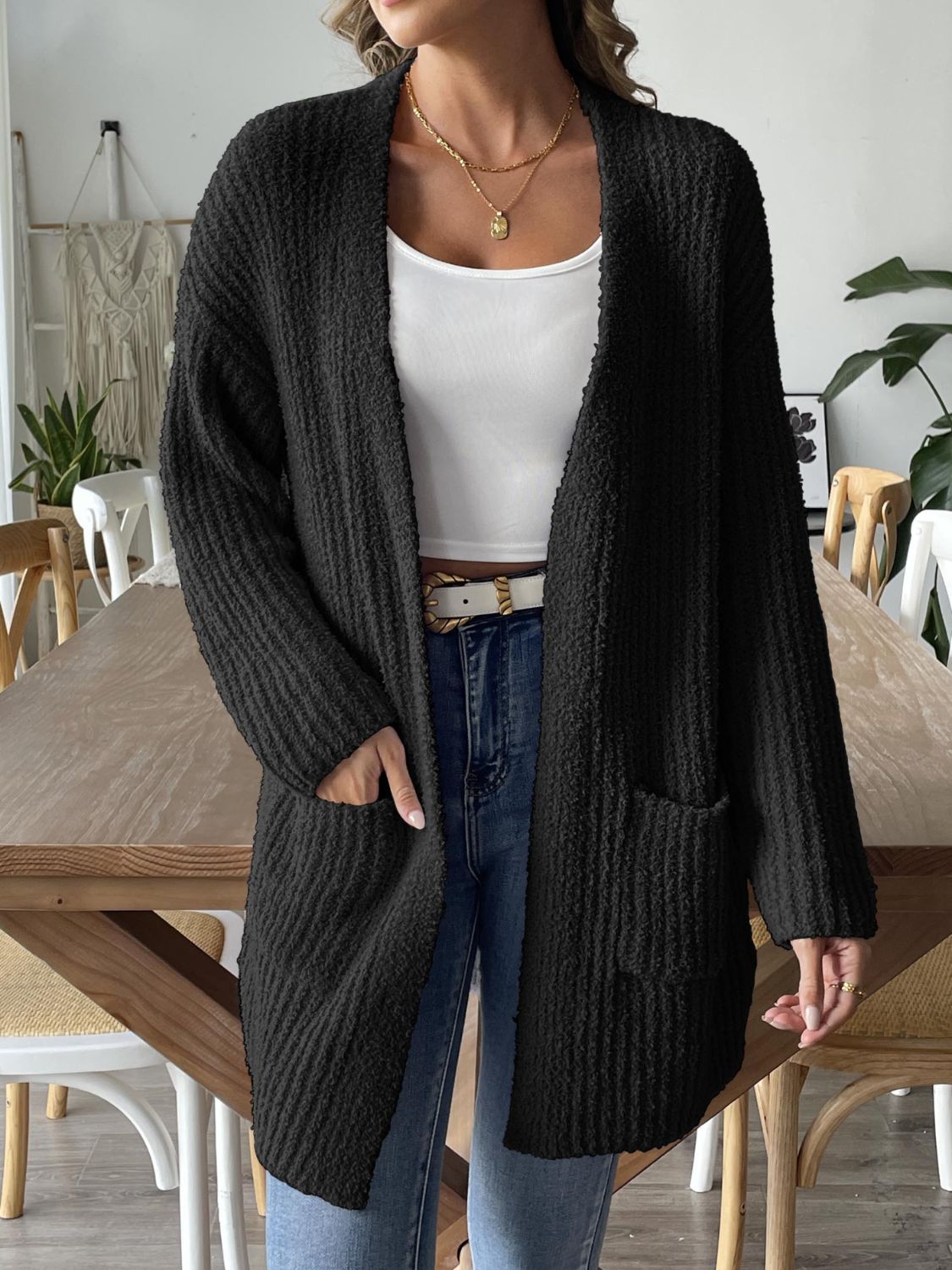 Open Front Long Sleeve Cardigan - The Goddess Galleries