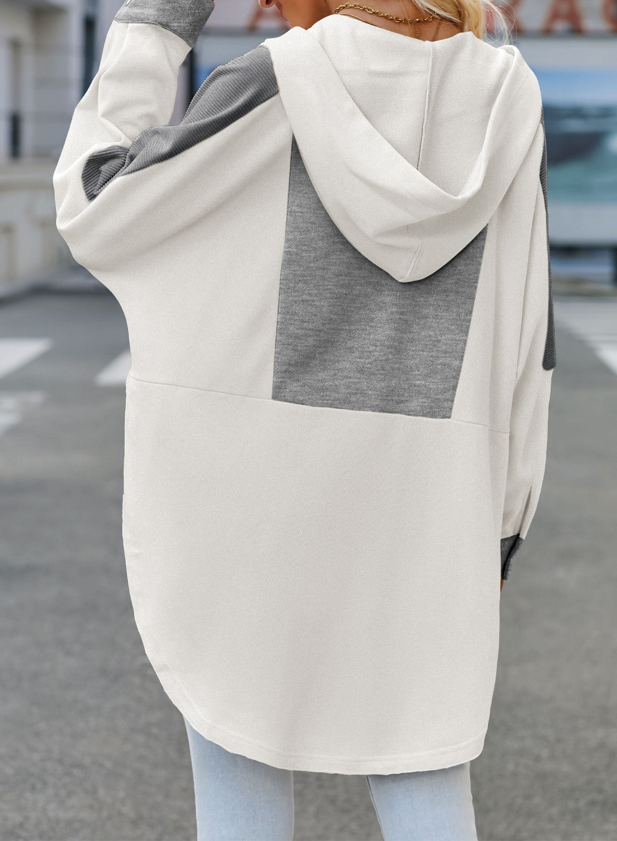 Color Block Quarter Snap Hoodie - The Goddess Galleries