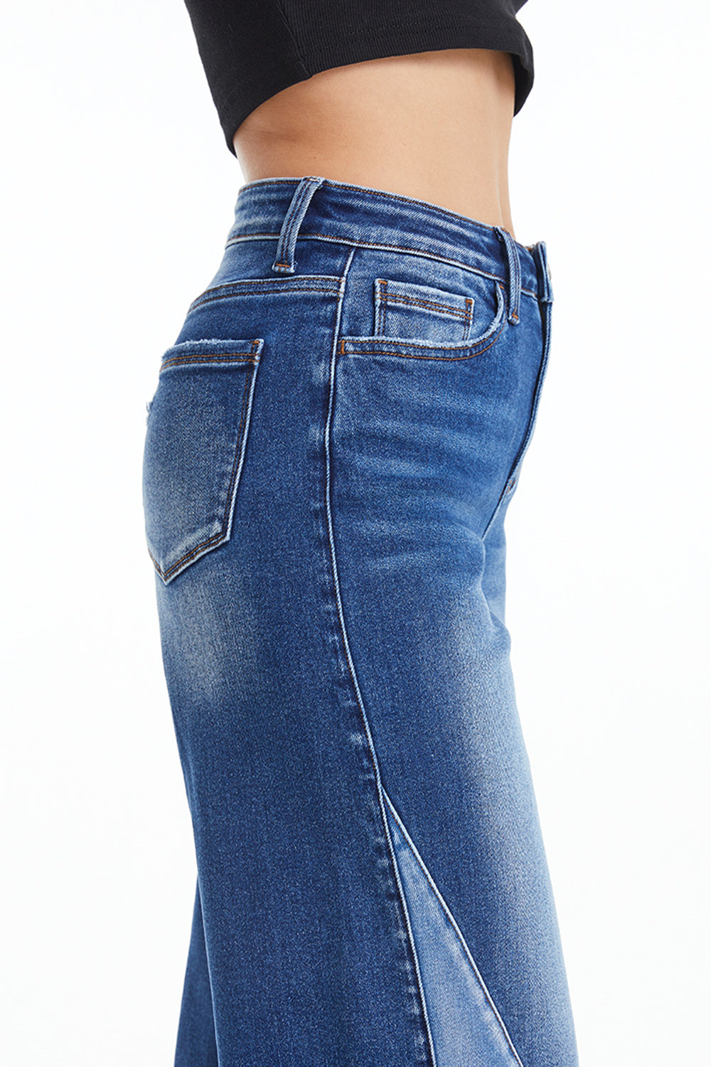 BAYEAS Full Size High Waist Two-Tones Patched Wide Leg Jeans - The Goddess Galleries
