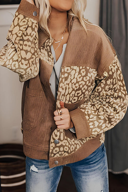 Leopard Button Up Drop Shoulder Jacket - The Goddess Galleries