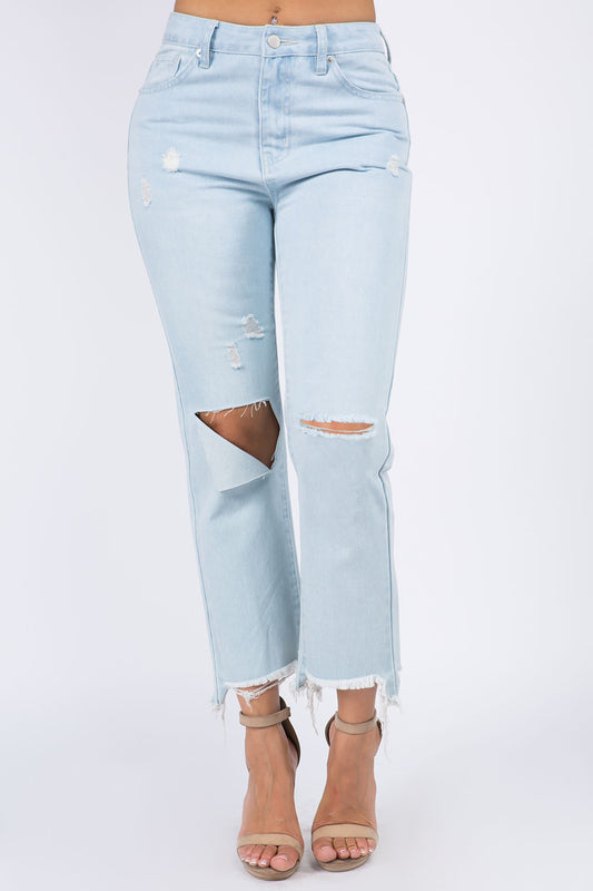 American Bazi High Waist Distressed Raw Hem Jeans - The Goddess Galleries