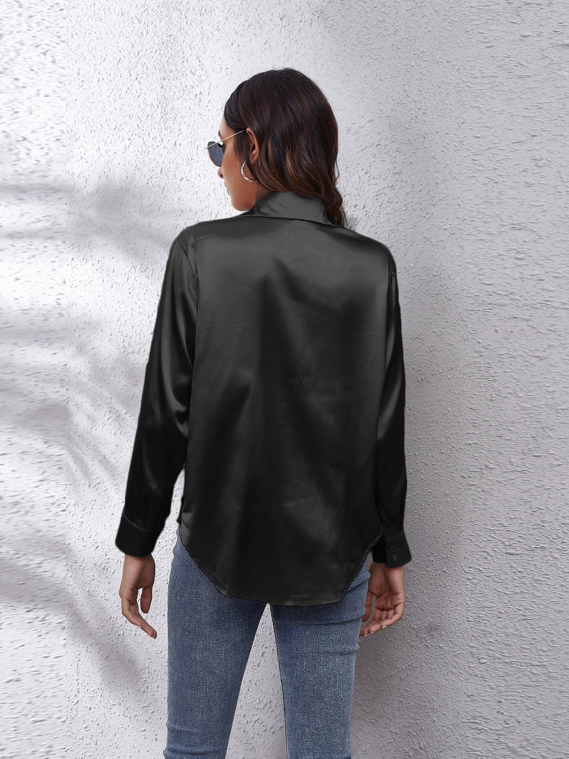 Collared Neck Buttoned Long Sleeve Shirt - The Goddess Galleries