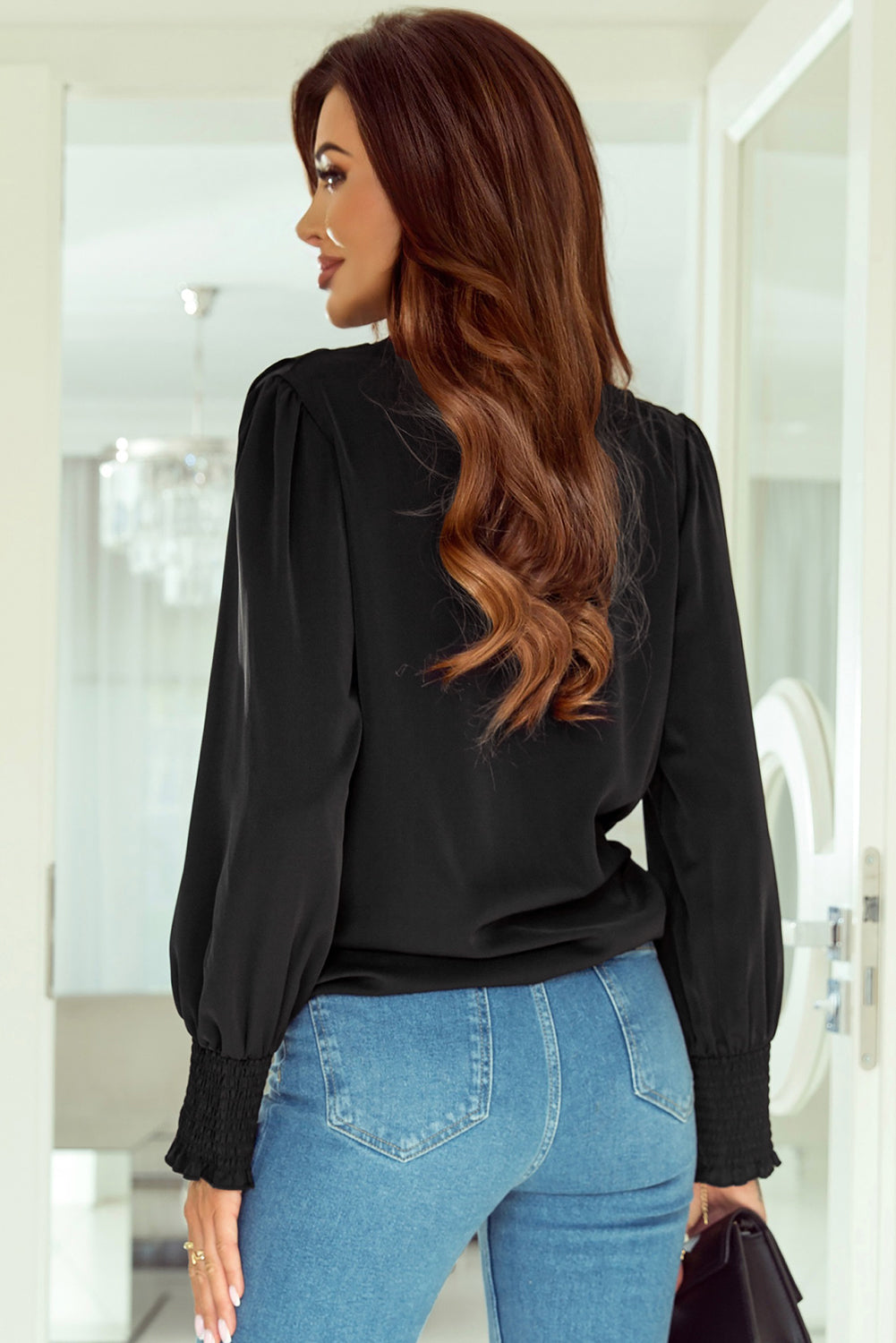 Surplice Neck Lantern Sleeve Blouse - The Goddess Galleries
