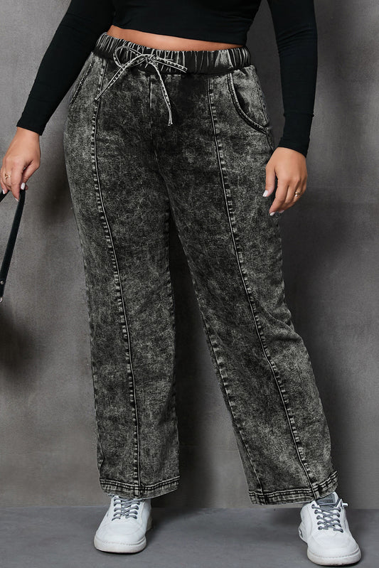 Plus Size Drawstring Pocketed Straight Jeans - The Goddess Galleries