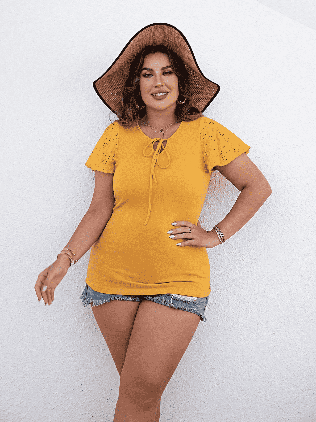 Plus Size Round Neck Blouse with Tie - The Goddess Galleries
