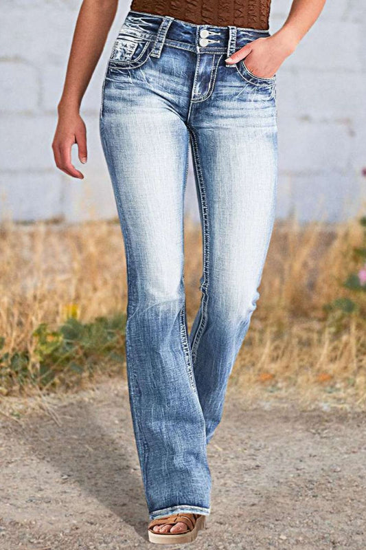 Star Embroidered Bootcut Jeans - The Goddess Galleries