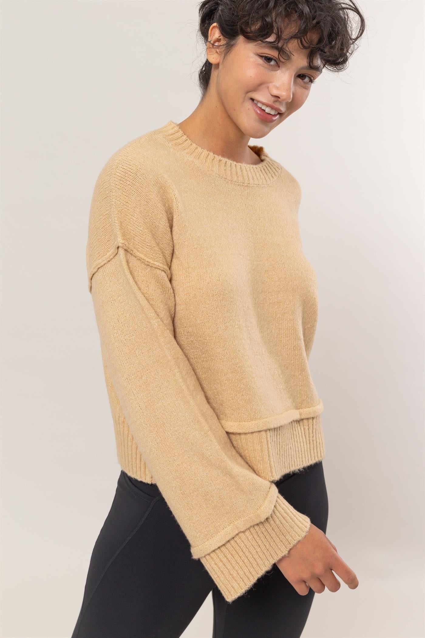 HYFVE Round Neck Dropped Shoulder Ribbed Sweater - The Goddess Galleries