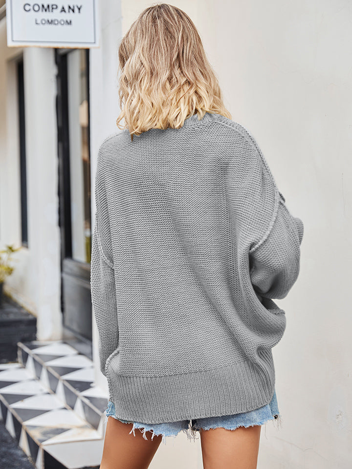 V-Neck Ribbed Dropped Shoulder Knit Top - The Goddess Galleries