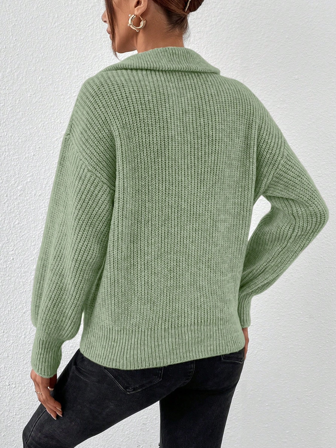 Honey Half Zip Dropped Shoulder Sweater - The Goddess Galleries