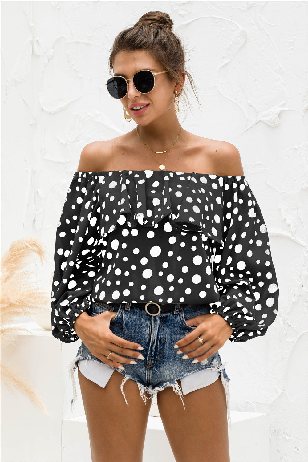 Polka Dot Off-Shoulder Layered Blouse - The Goddess Galleries