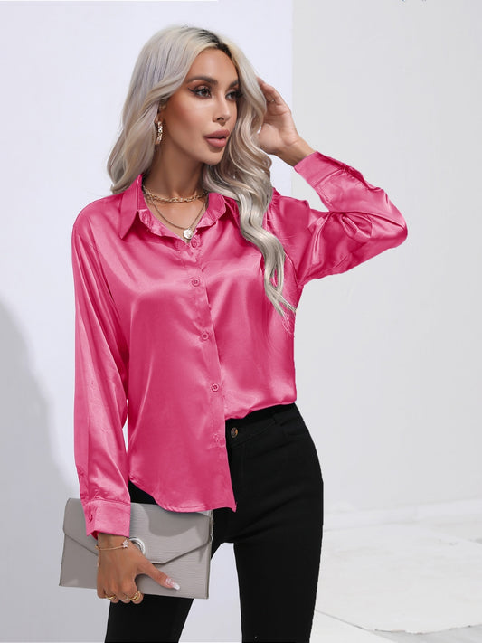 Collared Neck Buttoned Long Sleeve Shirt - The Goddess Galleries