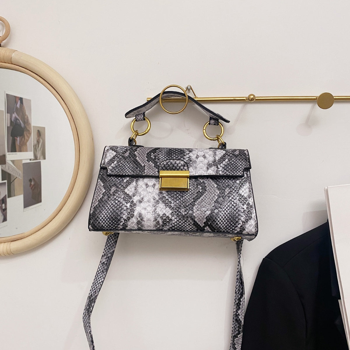 PU Leather Snakeskin Print Crossbody Bag - The Goddess Galleries