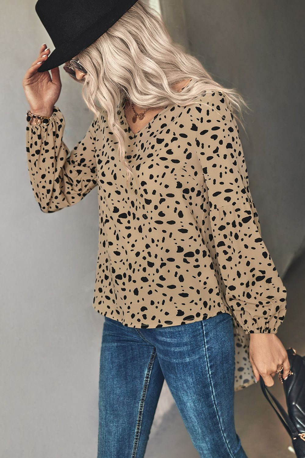 Animal Print V-Neck High-Low Blouse - The Goddess Galleries