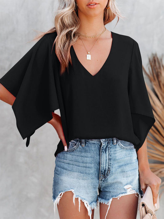 V-Neck Half Sleeve Blouse - The Goddess Galleries