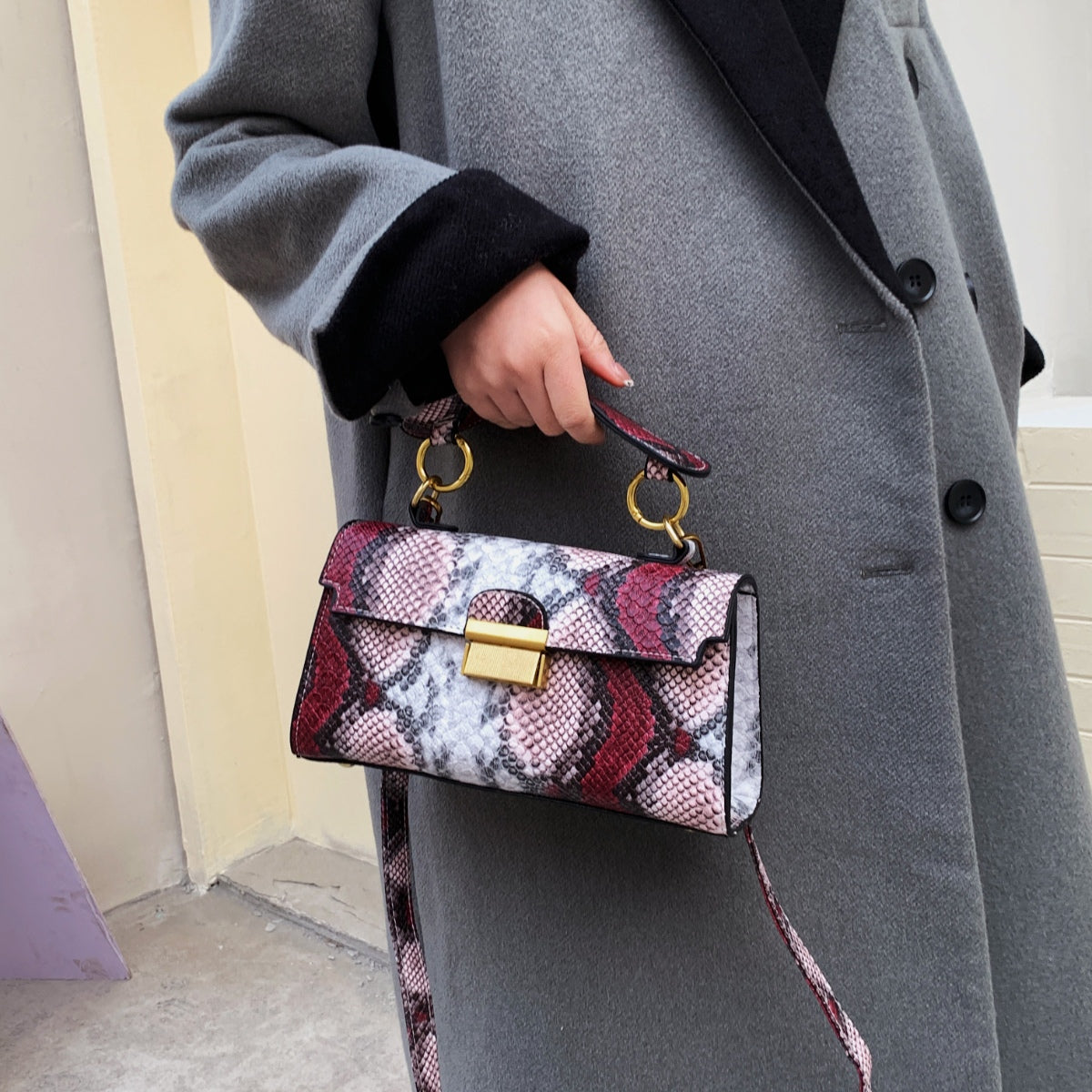 PU Leather Snakeskin Print Crossbody Bag - The Goddess Galleries