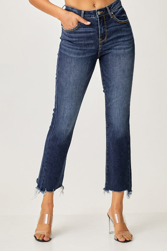 Risen Full Size Frayed Hem Cropped Straight Jeans - The Goddess Galleries