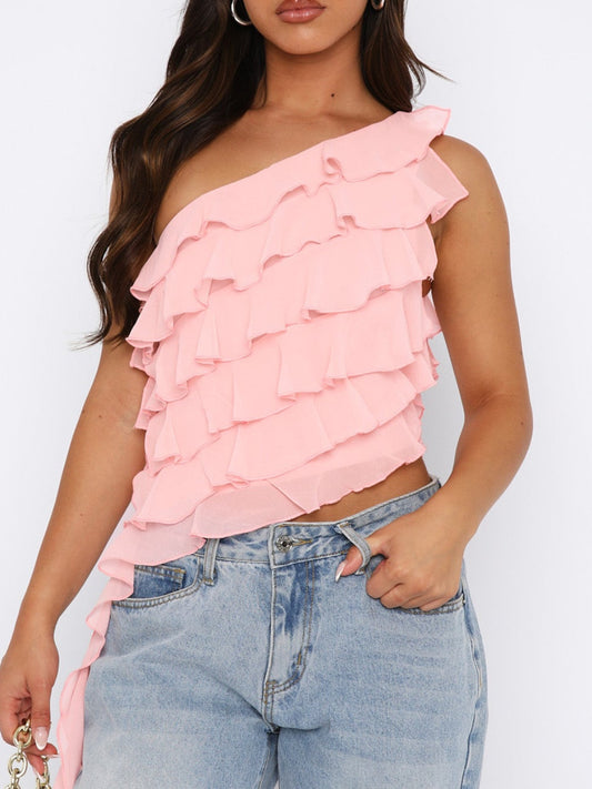 Layered Ruffled One Shoulder Tank - The Goddess Galleries