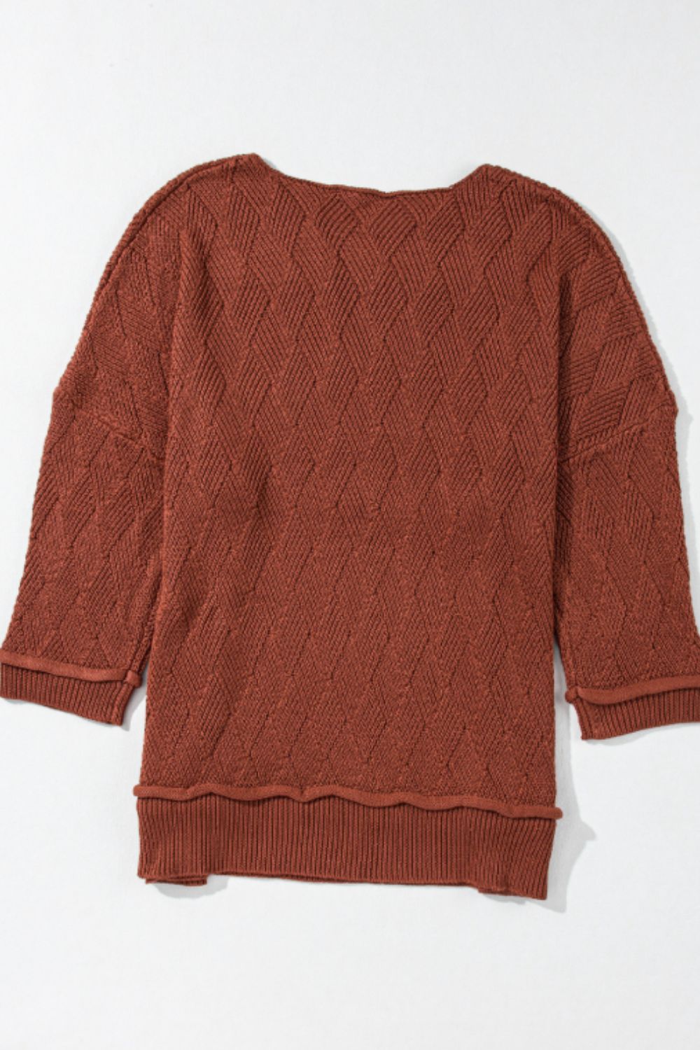 Diamond Round Neck Dropped Shoulder Sweater - The Goddess Galleries