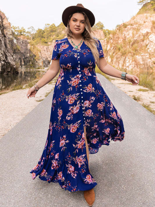 Plus Size V-Neck Maxi Dress - The Goddess Galleries